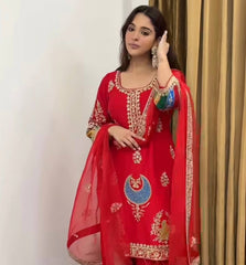 Lovely Red Color Sequence Work Palazzo Suit