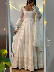 Wonderful White Color Sequence Work Georgette Anarkali Suit