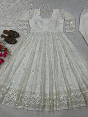 Wonderful White Color Sequence Work Georgette Anarkali Suit