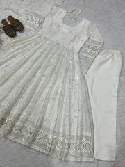 Wonderful White Color Sequence Work Georgette Anarkali Suit