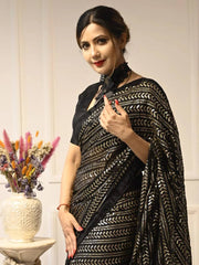 Pretty Black Color Sequins Work Saree