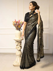 Pretty Black Color Sequins Work Saree