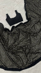 Pretty Black Color Sequins Work Saree