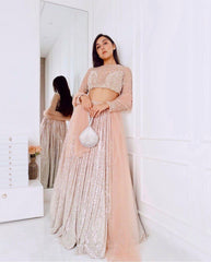 Wedding Wear Beige Color Sequence Work Lehenga Set