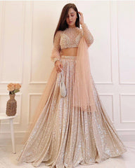 Wedding Wear Beige Color Sequence Work Lehenga Set