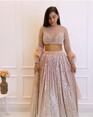 Wedding Wear Beige Color Sequence Work Lehenga Set