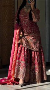 Trendy Brown Color Sequence Work Sharara Suit