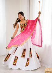 Navratri Wear White Color Gamthi Work Lehenga Choli