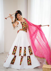 Navratri Wear White Color Gamthi Work Lehenga Choli
