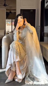 Trendy Beige Color Embroidery Work Palazzo Suit