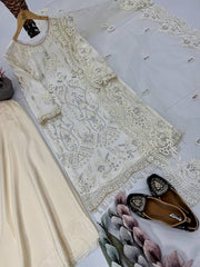 Trendy Beige Color Embroidery Work Palazzo Suit