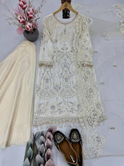 Trendy Beige Color Embroidery Work Palazzo Suit