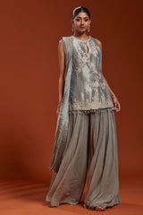 Gorgeous Gray Embroidery Work Palazzo Suit