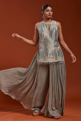 Gorgeous Gray Embroidery Work Palazzo Suit