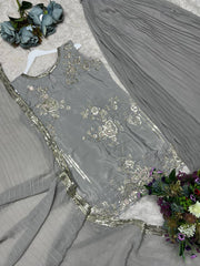 Gorgeous Gray Embroidery Work Palazzo Suit