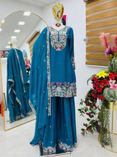 Ravishing Blue Embroidery Work Sharara Suit