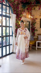 Trendy White Color Embroidery Work Organza Gown