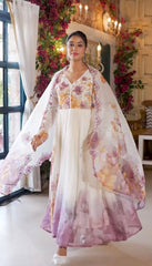 Trendy White Color Embroidery Work Organza Gown