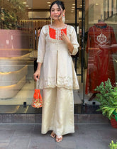 Awesome Orange Color Embroidery Work Co-Ord Set