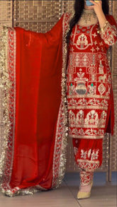 Trendy Orange Color Sequence Work Dhoti Suit