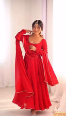 Lovely Red Color Georgette Designer Gown