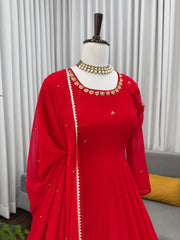 Lovely Red Color Georgette Designer Gown