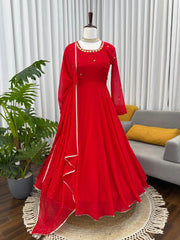 Lovely Red Color Georgette Designer Gown