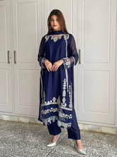 Fancy Navy Blue Embroidery With Sequence Work Georgette Salwar Suit