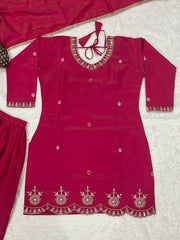 Trendy Pink Color Embroidery Work Palazzo Suit