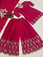 Trendy Pink Color Embroidery Work Palazzo Suit