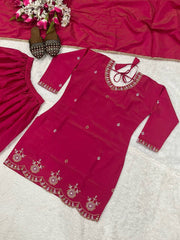 Trendy Pink Color Embroidery Work Palazzo Suit