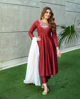 Trendy Maroon Color Thread Embroidered Work Anarkali Suit