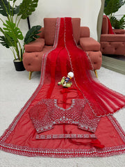 Attractive Red Color Sequence Work Silk Saree