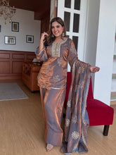 Alluring Brown Color Embroidery Work Palazzo Suit