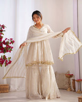 Awesome White Color Mirror Work Sharara Suit