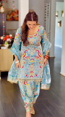 Fancy Sky Blue Color Embroidery Work Palazzo Suit