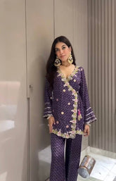 Trendy Purple Vichitra Silk Embroidery Palazzo Suit