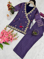 Trendy Purple Vichitra Silk Embroidery Palazzo Suit