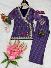 Glorious Purple Color Embroidery Work Palazzo Suit