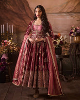 Alluring Wine Color Thread Work Anarkali Gown