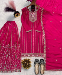 Exclusive Embroidery With Sequence Work Mehndi Palazzo Suit