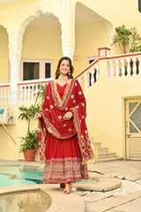 Trendy Red Color Embroidery With Sequence Work Designer Gown