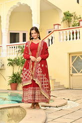 Trendy Red Color Embroidery With Sequence Work Designer Gown