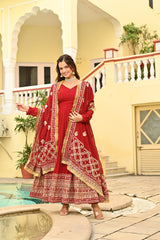 Trendy Red Color Embroidery With Sequence Work Designer Gown
