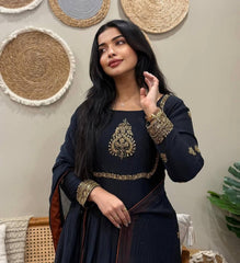 Trendy Black Color Embroidery Work Georgette Gown