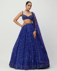 Wedding Collection Blue Color Net Zari Work Lehenga Choli