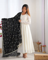 Gorgeous Black Color Vichitra Silk Work Anarkali Gown