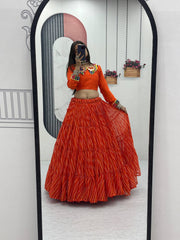 Orange Color Gamthi Work Lehenga Choli For Navratri