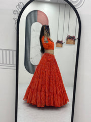 Orange Color Gamthi Work Lehenga Choli For Navratri