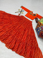 Orange Color Gamthi Work Lehenga Choli For Navratri
